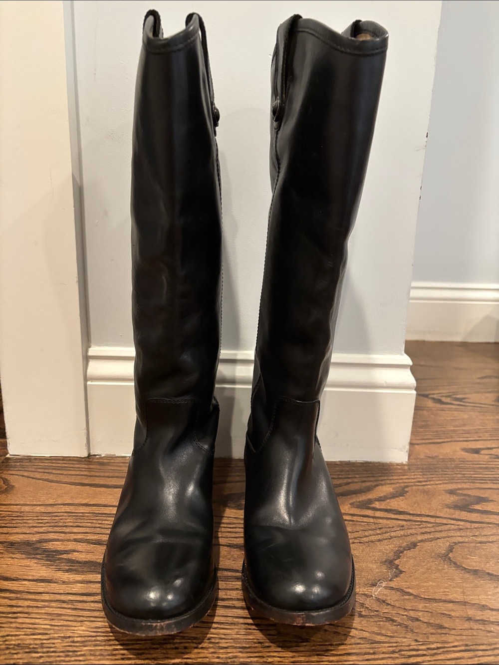 Frye Black Leather Knee-High Riding Boots